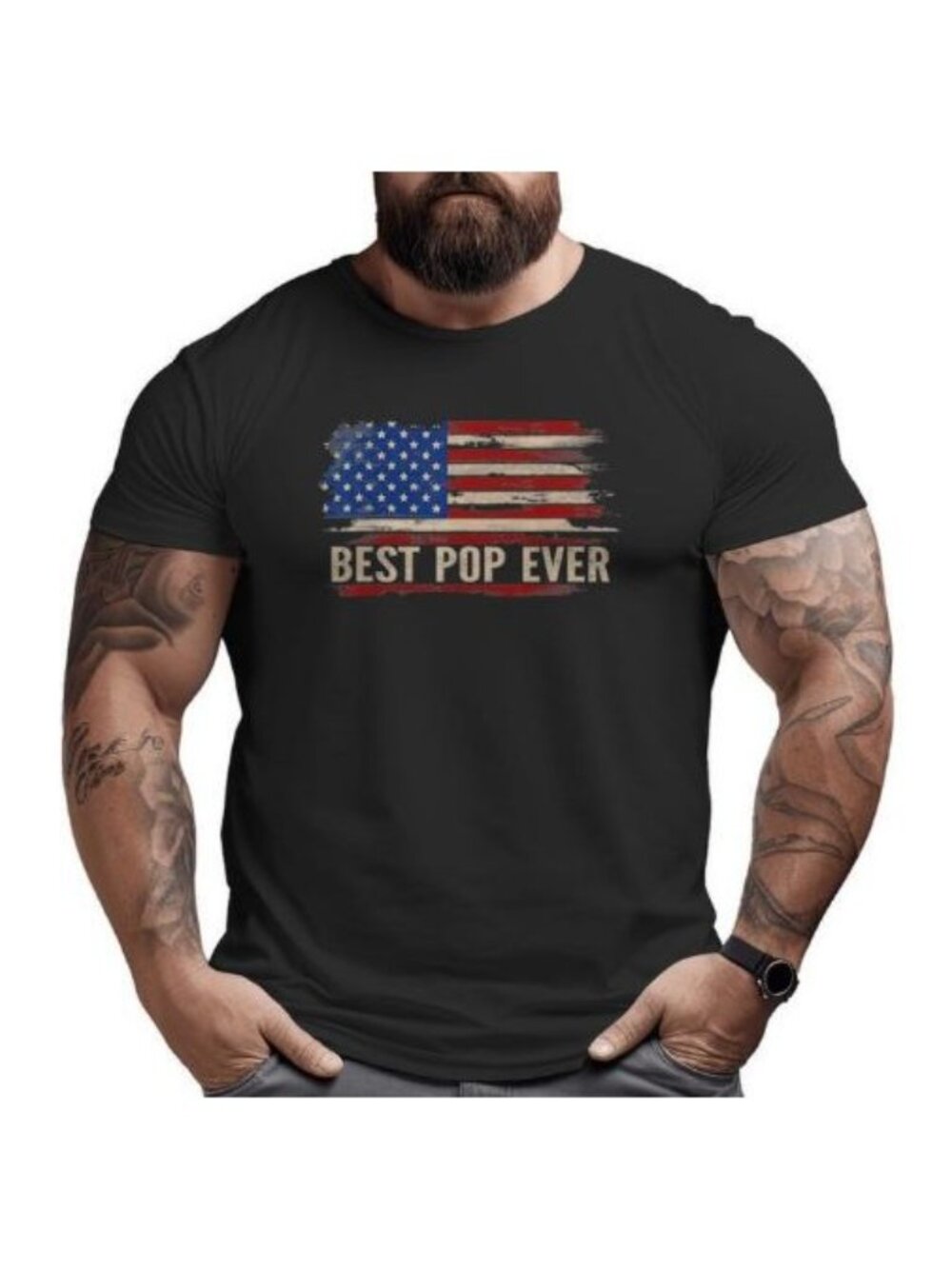 Gildan American Flag Best Pop‎ Ever Tshirt Mens Medium Gray Cotton Patriotic